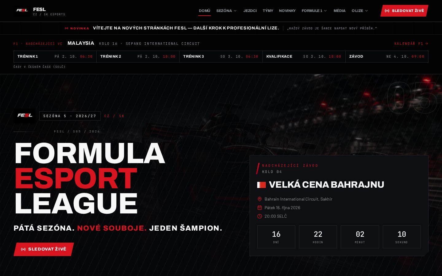 F1FESL — úvodná stránka ligy